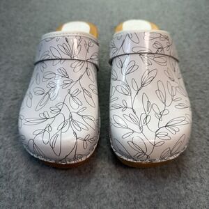 BJORK by Klagn Maja Wooden Clogs Women's 36 White Leaf Patent Leather Sweden Sty